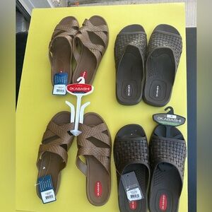 OKABASHI  Men 'Torino'  Size L (10),BROWN (dark /light) Basket-Weave  FLIP FLOPS